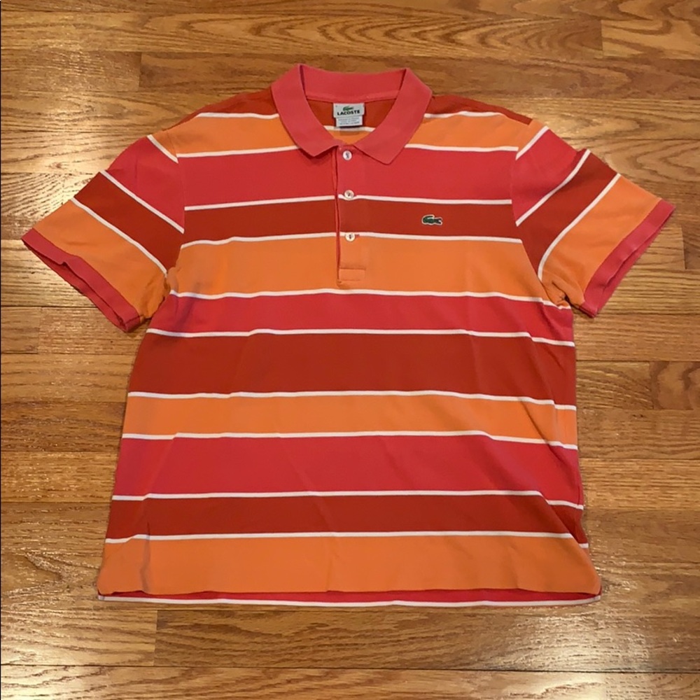 Lacoste Men's Orange & Pink Striped Polo Shirt